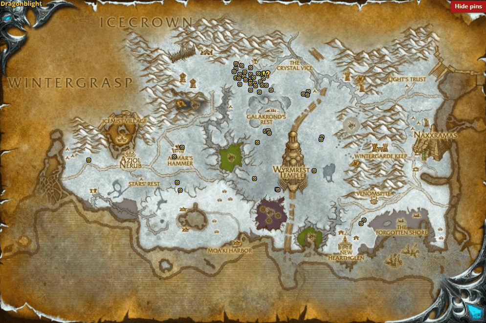 Prime Farming Spot:
53, 25: Near the dragon’s bones, southwest of the quest giver, is the best area to find Jormungar Tunnelers and Dragonbone Condors.
This area contains about 20 Tunnelers and 10 Condors, offering plenty of mobs to complete the quest efficiently.