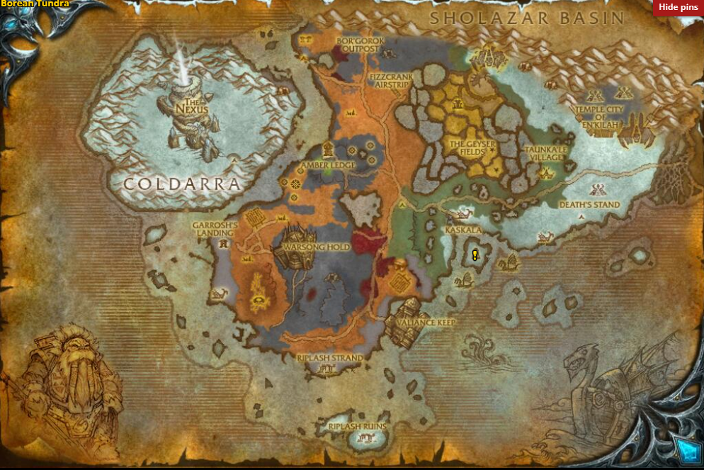 How to Reach the Harbor:
Board the giant turtle ferry at 77, 50 in Borean Tundra, located southwest of Death’s Stand. The ferry will transport you directly to Moa’ki Harbor in Dragonblight (78, 53).
Turtle Ferry Timing:
The ferry can take some time to arrive, as it’s a large turtle. Be patient while waiting at the dock.